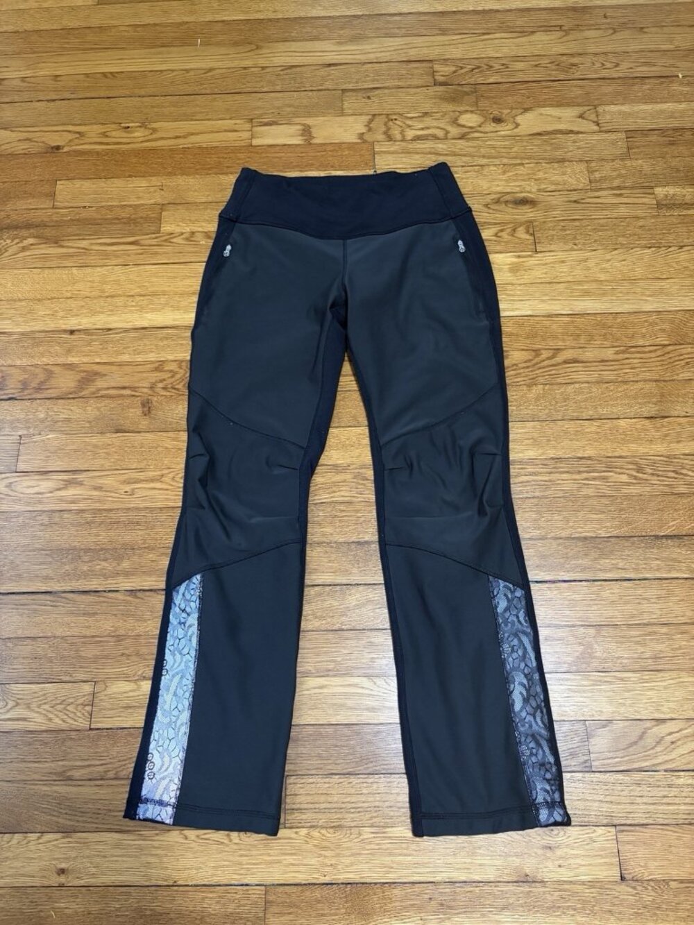 Lululemon Womens Leggings Size 6 Black Straight Leg Zip Pockets Elastic Waist
